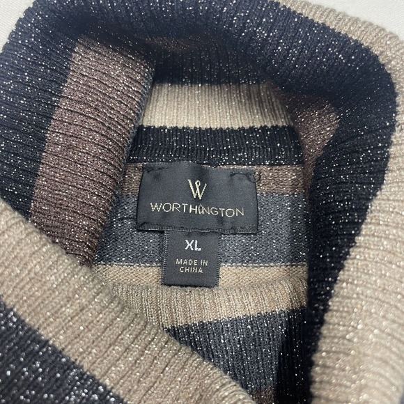 Worthington Sparkle Striped Turtleneck Women's Extra Large XL Fitted Stretch - Picture 5 of 6